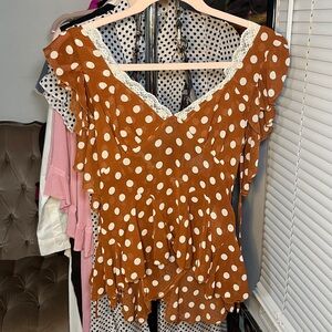 Kimchi Blue Brown and White Polka Dot Blouse